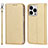 Custodia Portafoglio In Pelle Cover con Supporto L08 per Apple iPhone 14 Pro Max Oro