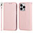 Custodia Portafoglio In Pelle Cover con Supporto L08 per Apple iPhone 14 Pro Max Oro Rosa