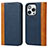 Custodia Portafoglio In Pelle Cover con Supporto L12 per Apple iPhone 14 Pro Blu