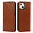 Custodia Portafoglio In Pelle Cover con Supporto L17 per Apple iPhone 14 Marrone Chiaro