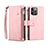 Custodia Portafoglio In Pelle Cover con Supporto L20 per Apple iPhone 14 Pro Max Oro Rosa