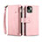 Custodia Portafoglio In Pelle Cover con Supporto L20 per Apple iPhone 15 Oro Rosa