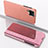 Custodia Portafoglio In Pelle Cover con Supporto Laterale Specchio Cover per Samsung Galaxy F12 Oro Rosa