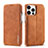 Custodia Portafoglio In Pelle Cover con Supporto LC1 per Apple iPhone 14 Pro Marrone