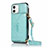 Custodia Portafoglio In Pelle Cover con Supporto N03 per Apple iPhone 12 Ciano