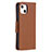 Custodia Portafoglio In Pelle Cover con Supporto per Apple iPhone 15 Marrone