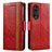 Custodia Portafoglio In Pelle Cover con Supporto S02D per Huawei Honor 50 5G Rosso