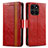 Custodia Portafoglio In Pelle Cover con Supporto S02D per Huawei Honor X6a Rosso