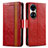 Custodia Portafoglio In Pelle Cover con Supporto S02D per Huawei P50 Pro Rosso