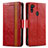 Custodia Portafoglio In Pelle Cover con Supporto S02D per Samsung Galaxy M21 Rosso