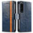 Custodia Portafoglio In Pelle Cover con Supporto S02D per Sony Xperia 1 IV Blu