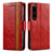 Custodia Portafoglio In Pelle Cover con Supporto S02D per Sony Xperia 1 IV Rosso