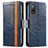 Custodia Portafoglio In Pelle Cover con Supporto S02D per Sony Xperia Ace II Blu