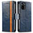 Custodia Portafoglio In Pelle Cover con Supporto S02D per Xiaomi Poco M5S Blu