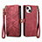 Custodia Portafoglio In Pelle Cover con Supporto S05D per Apple iPhone 13 Rosso