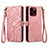 Custodia Portafoglio In Pelle Cover con Supporto S05D per Apple iPhone 15 Pro Oro Rosa