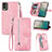 Custodia Portafoglio In Pelle Cover con Supporto S06D per Nokia C210 Rosa