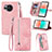 Custodia Portafoglio In Pelle Cover con Supporto S06D per Sharp Aquos R8 Rosa