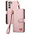 Custodia Portafoglio In Pelle Cover con Supporto S15D per Samsung Galaxy S22 5G Rosa