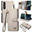 Custodia Portafoglio In Pelle Cover con Supporto S15D per Sony Xperia 1 V Grigio