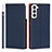 Custodia Portafoglio In Pelle Cover con Supporto T02D per Samsung Galaxy S21 FE 5G Blu