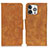Custodia Portafoglio In Pelle Cover con Supporto T06 per Apple iPhone 14 Pro Arancione