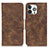 Custodia Portafoglio In Pelle Cover con Supporto T06 per Apple iPhone 15 Pro Marrone