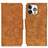 Custodia Portafoglio In Pelle Cover con Supporto T06 per Apple iPhone 15 Pro Max Arancione