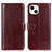 Custodia Portafoglio In Pelle Cover con Supporto T12 per Apple iPhone 13 Marrone