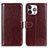 Custodia Portafoglio In Pelle Cover con Supporto T12 per Apple iPhone 14 Pro Max Marrone