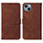 Custodia Portafoglio In Pelle Cover con Supporto Y02B per Apple iPhone 14 Marrone