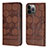 Custodia Portafoglio In Pelle Cover con Supporto Y04B per Apple iPhone 15 Pro Max Marrone