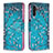 Custodia Portafoglio In Pelle Fantasia Modello Cover con Supporto B01F per Samsung Galaxy A13 5G Ciano