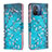 Custodia Portafoglio In Pelle Fantasia Modello Cover con Supporto B01F per Xiaomi Poco C55 Ciano
