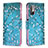 Custodia Portafoglio In Pelle Fantasia Modello Cover con Supporto B01F per Xiaomi POCO M3 Pro 5G Ciano