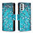 Custodia Portafoglio In Pelle Fantasia Modello Cover con Supporto B04F per Samsung Galaxy F23 5G Ciano