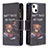 Custodia Portafoglio In Pelle Fantasia Modello Cover con Supporto L03 per Apple iPhone 13 Mini Nero