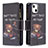 Custodia Portafoglio In Pelle Fantasia Modello Cover con Supporto L03 per Apple iPhone 15 Nero