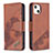 Custodia Portafoglio In Pelle Fantasia Modello Cover con Supporto L05 per Apple iPhone 13 Marrone