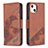 Custodia Portafoglio In Pelle Fantasia Modello Cover con Supporto L05 per Apple iPhone 15 Marrone