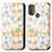 Custodia Portafoglio In Pelle Fantasia Modello Cover con Supporto S02D per Motorola Moto E20 Bianco