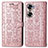 Custodia Portafoglio In Pelle Fantasia Modello Cover con Supporto S03D per Huawei Honor 60 5G Oro Rosa