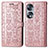 Custodia Portafoglio In Pelle Fantasia Modello Cover con Supporto S03D per Huawei Honor X7b Oro Rosa