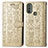 Custodia Portafoglio In Pelle Fantasia Modello Cover con Supporto S03D per Motorola Moto E30 Oro