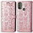 Custodia Portafoglio In Pelle Fantasia Modello Cover con Supporto S03D per Motorola Moto E30 Oro Rosa