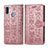 Custodia Portafoglio In Pelle Fantasia Modello Cover con Supporto S03D per Samsung Galaxy A11 Oro Rosa