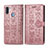 Custodia Portafoglio In Pelle Fantasia Modello Cover con Supporto S03D per Samsung Galaxy M11 Oro Rosa