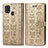 Custodia Portafoglio In Pelle Fantasia Modello Cover con Supporto S03D per Samsung Galaxy M21s Oro