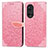 Custodia Portafoglio In Pelle Fantasia Modello Cover con Supporto S04D per Huawei Honor 50 5G Oro Rosa