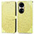 Custodia Portafoglio In Pelle Fantasia Modello Cover con Supporto S04D per Huawei P50e Giallo